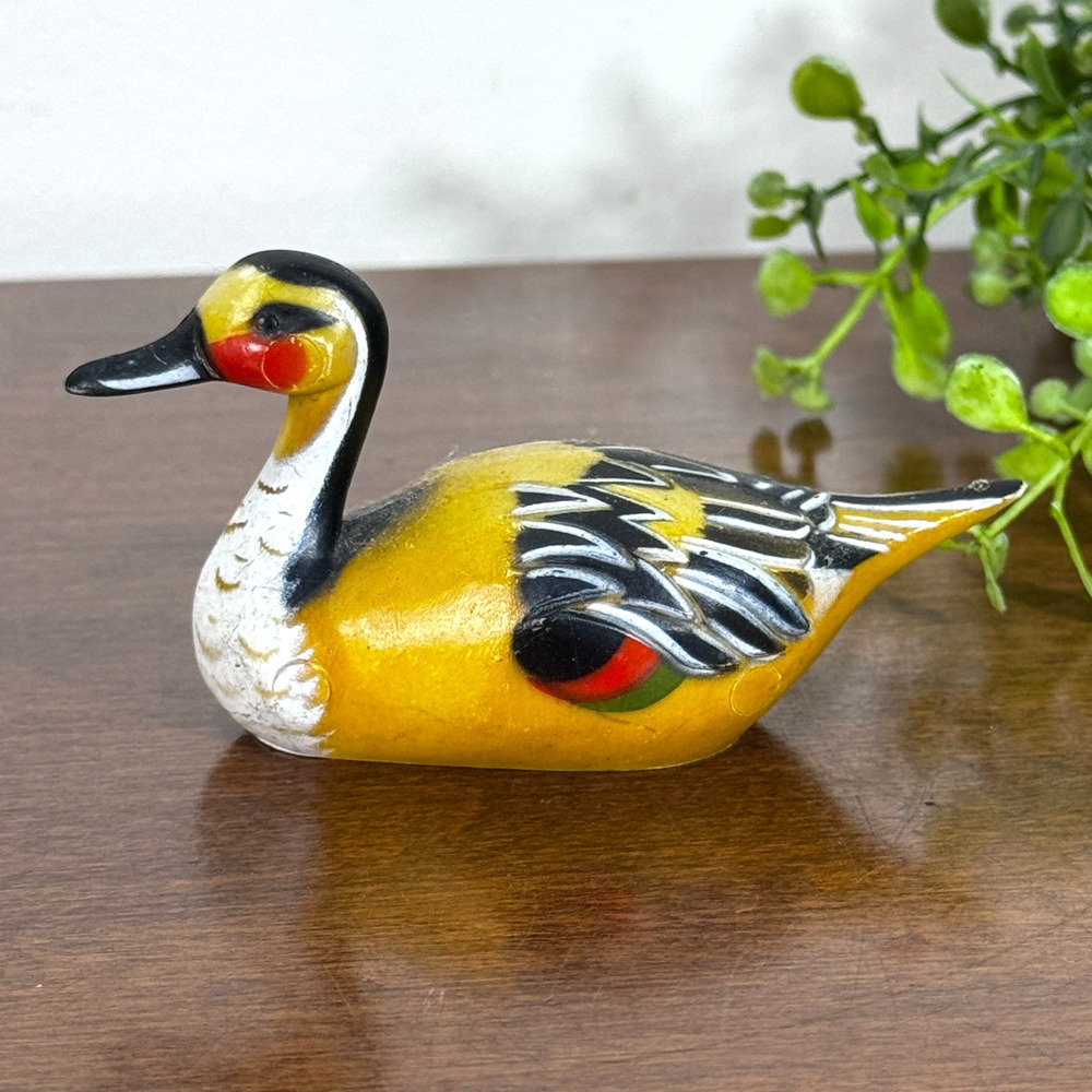 Vintage Duck Figurine Painted Collectible Bird Decor Hong Kong Mini 2"